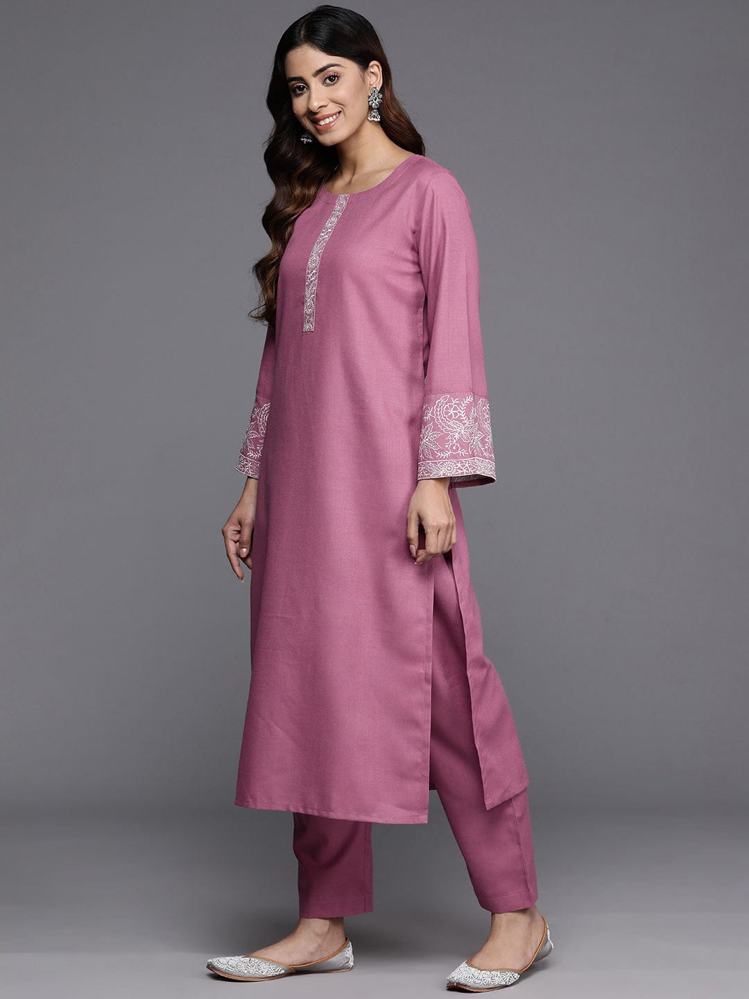 The Kurti Collection Women Mauve Embroidered Kurta With Paired Bottom And Dupatta