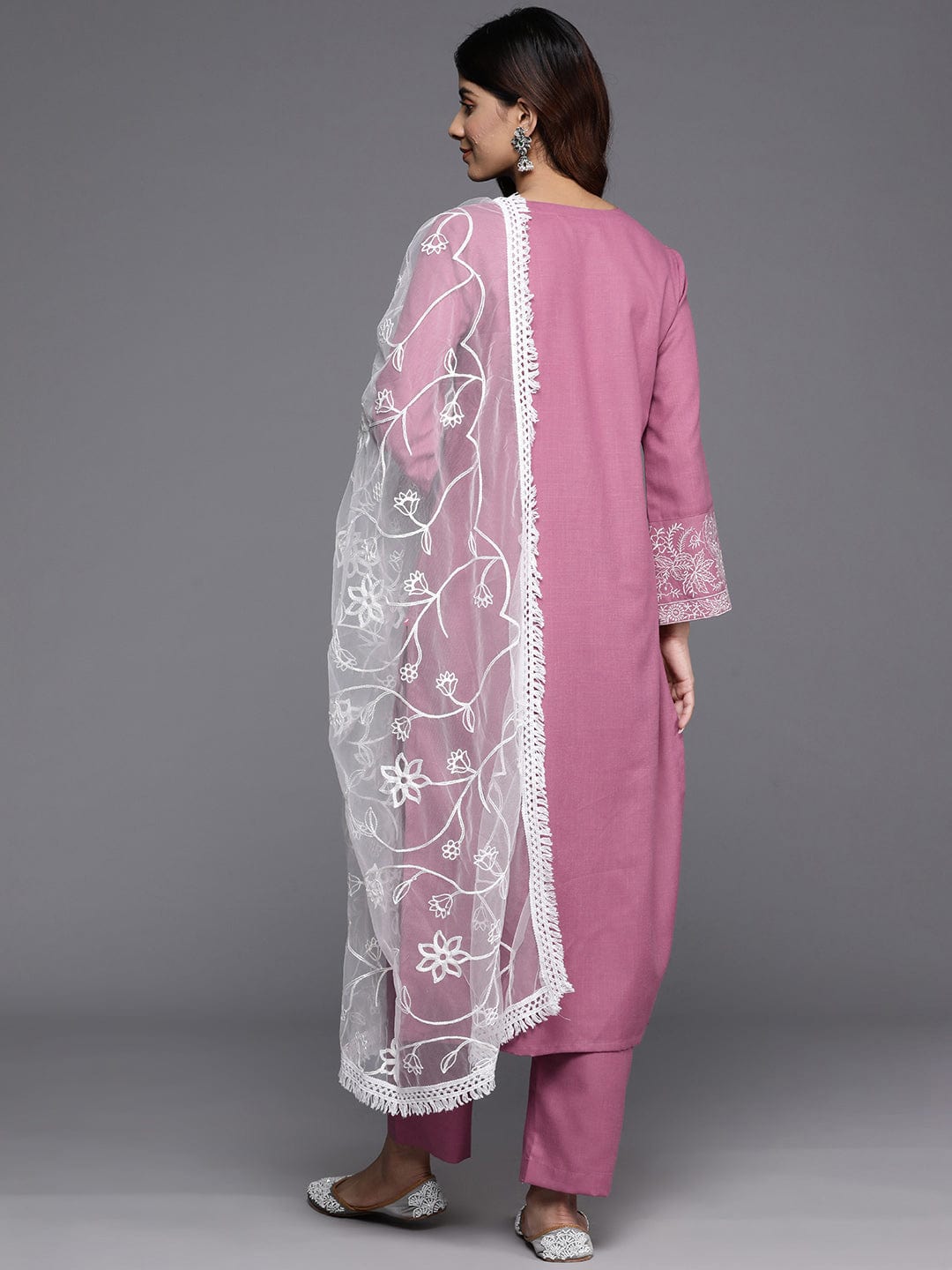 The Kurti Collection Women Mauve Embroidered Kurta With Paired Bottom And Dupatta