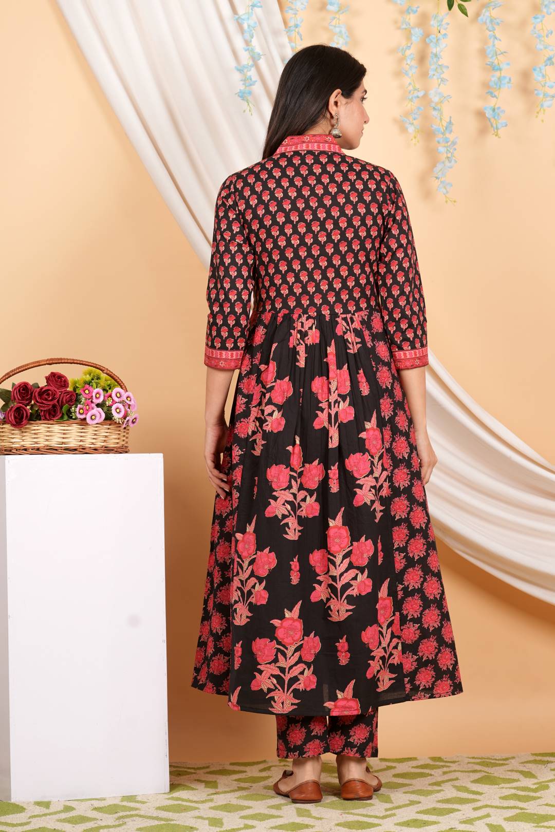 The Kurti Collection Women Floral Printed Embellished Panelled Anarkali Kurta Paired With Printed Bottom And Dupatta