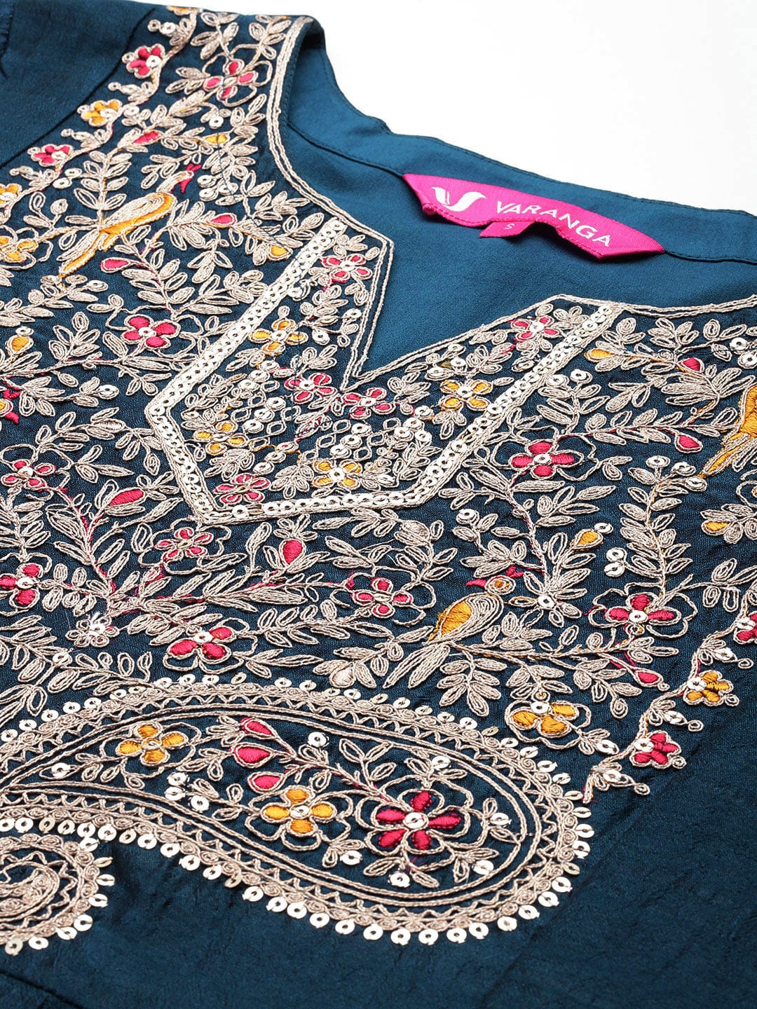 The Kurti Collection Women Blue Zari And Thread Embroidered A-Line Kurta With Bottom And Dupatta