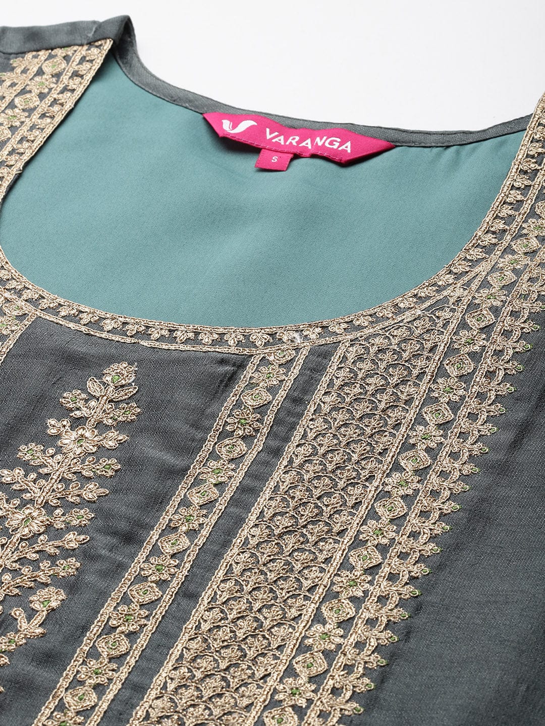 The Kurti Collection Women Mint Green Round Neck With Heavy Zari Embroidered Kurta With Bottom And Dupatta