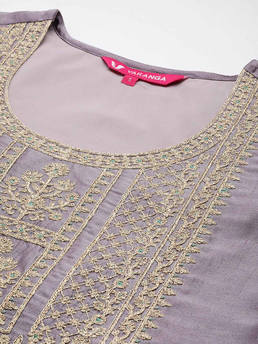 The Kurti Collection Women Mauve Round Neck With Heavy Zari Embroidered Kurta With Bottom And Dupatta