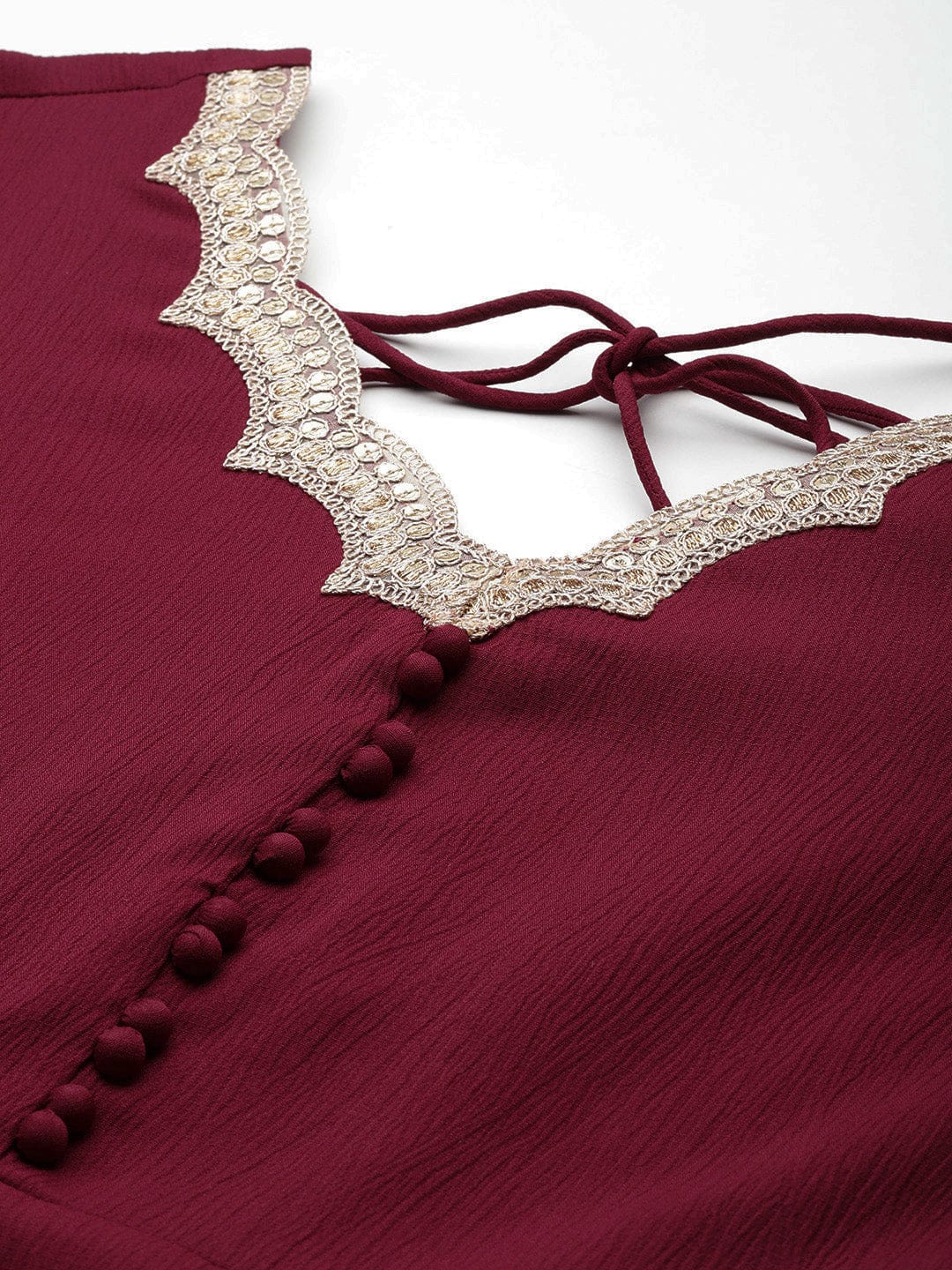 The Kurti Collection Women Maroon Zari And Sequins Embellished Anarakli Kurta Paired With Bottom And Dupatta