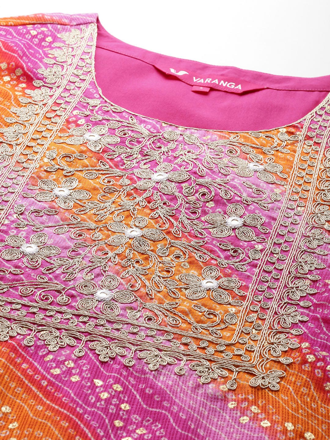 The Kurti Collection Women Pink Foil Printed Bandhani Zari Embroidered Kurta With Bottom And Dupatta