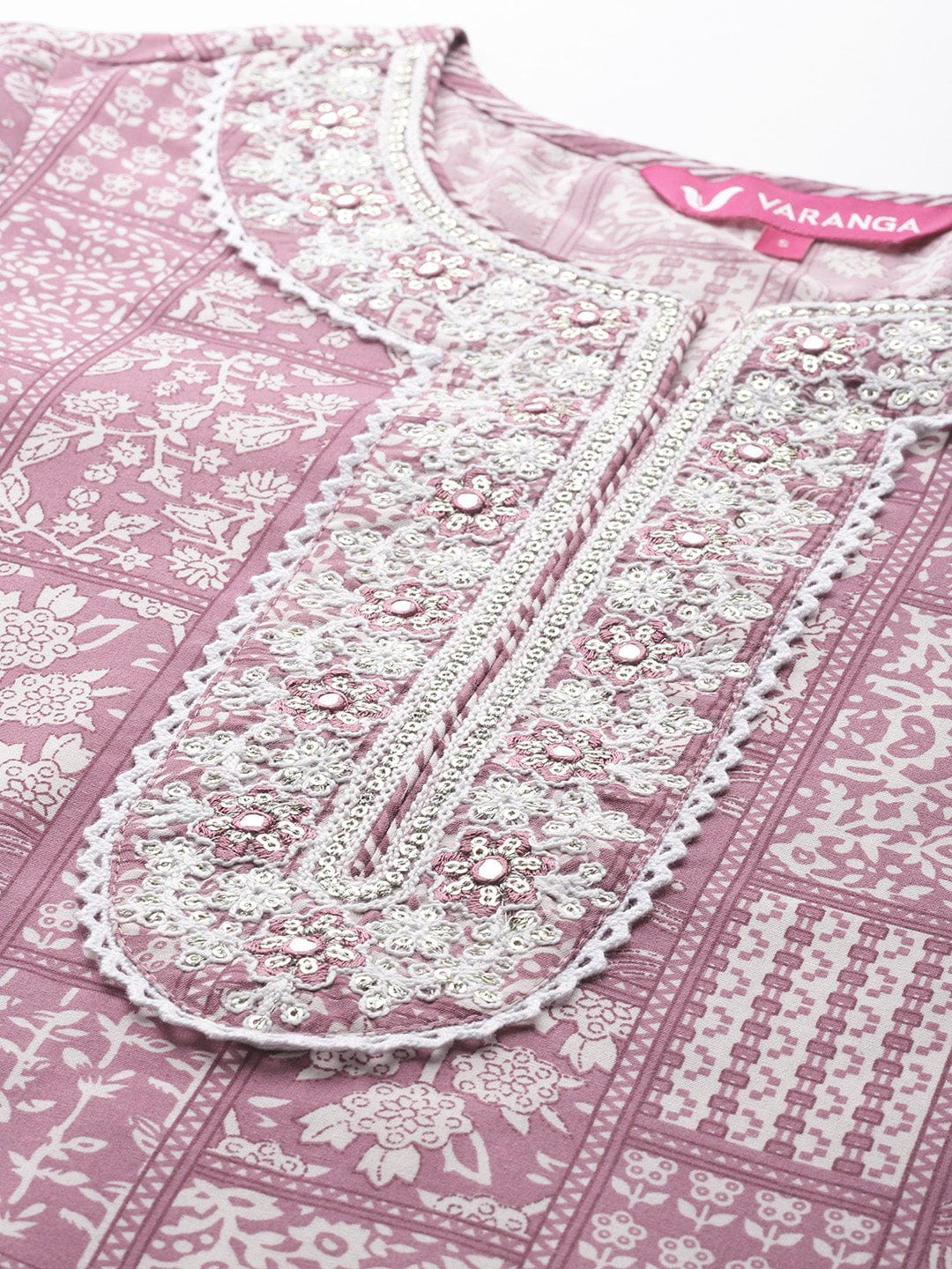 The Kurti Collection Women Magenta Printed Round Neck Embroidered Kurta Paired With Bottom And Dupatta