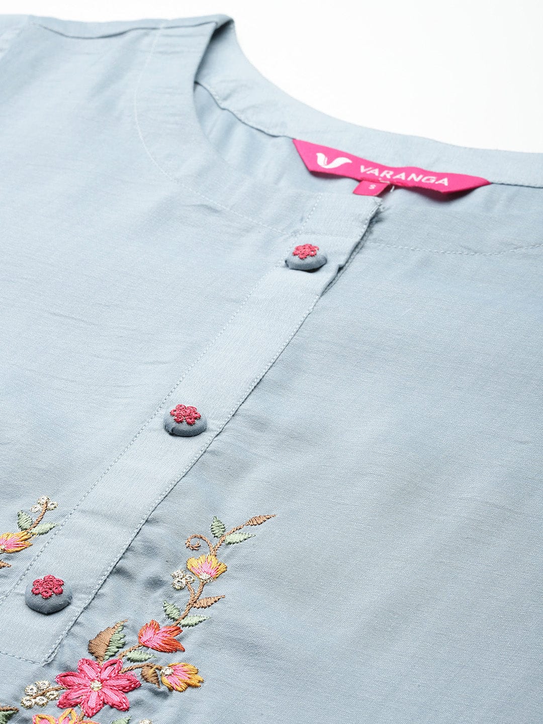 The Kurti Collection Women Blue Thread Embroidered Kurta With Organza Hem Paired Bottom And Dupatta