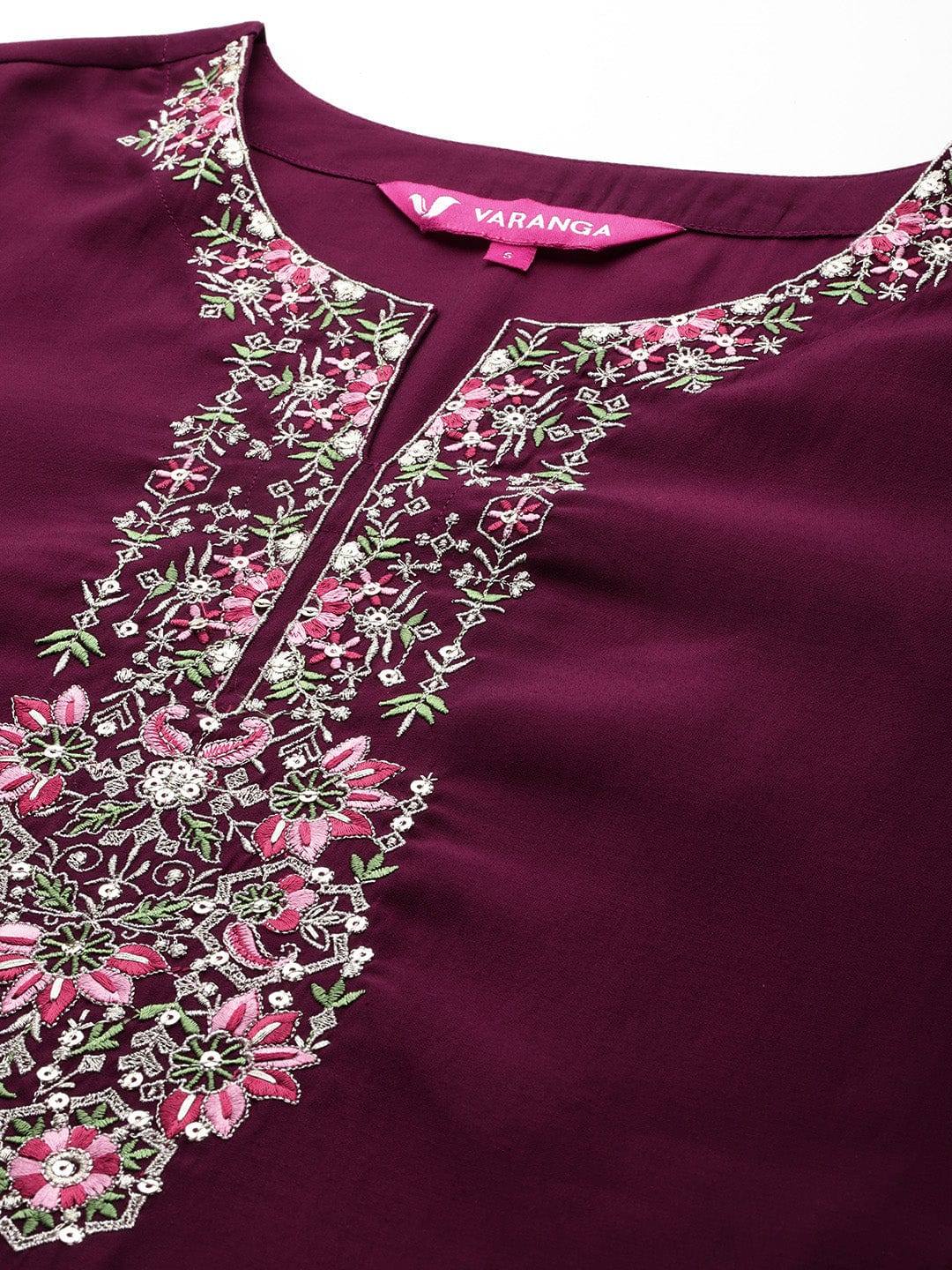 The Kurti Collection Women Purple Round Neck Embroidered Kurta With Embroidered Bottom And Tonal Dupatta