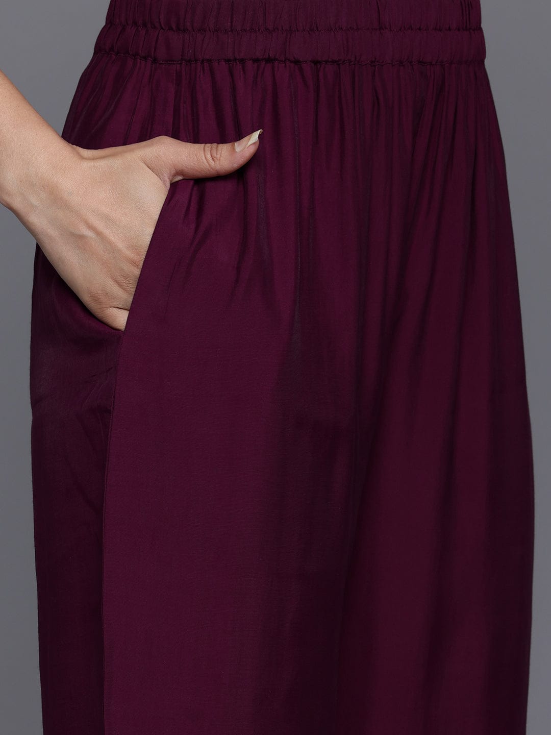 The Kurti Collection Women Purple Round Neck Embroidered Kurta With Embroidered Bottom And Tonal Dupatta
