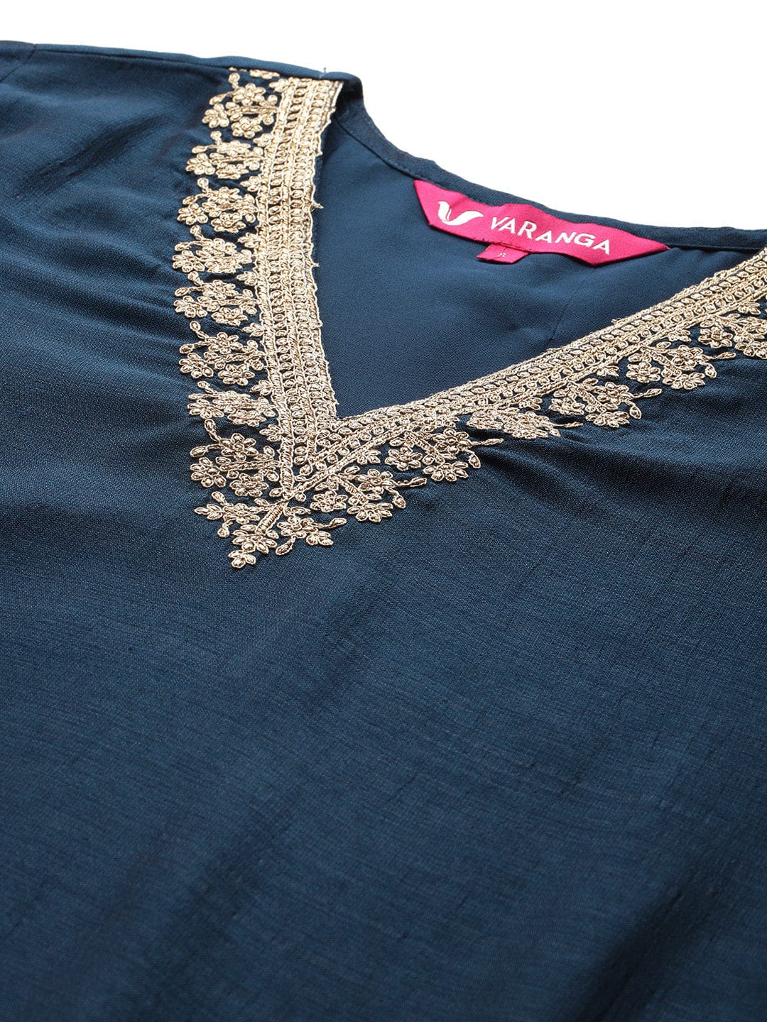 The Kurti Collection Women Blue V Neck Zari Embroidered Kurta Set With Dupatta