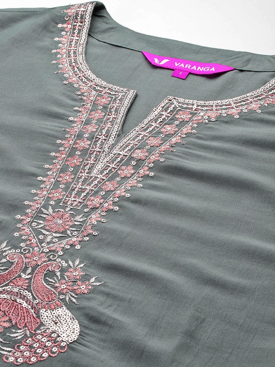 The Kurti Collection Women Grey Zari Embroidered Sequins Embellished Kurta With Bottom And Dupatta