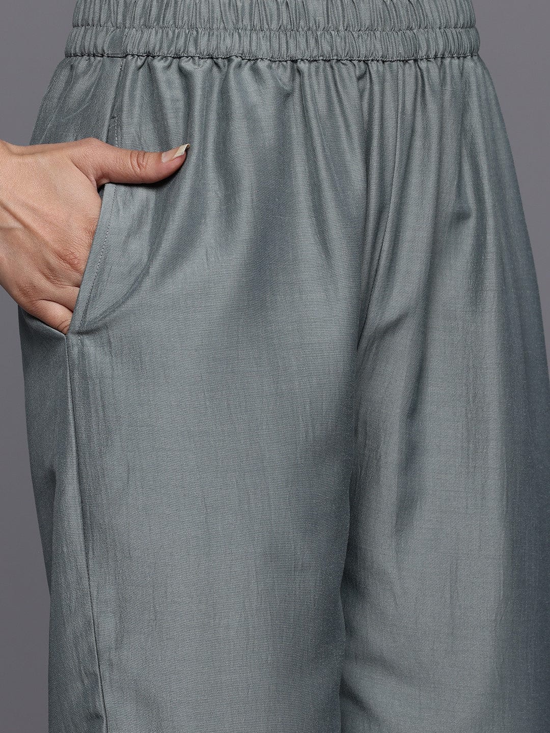 The Kurti Collection Women Grey Zari Embroidered Sequins Embellished Kurta With Bottom And Dupatta