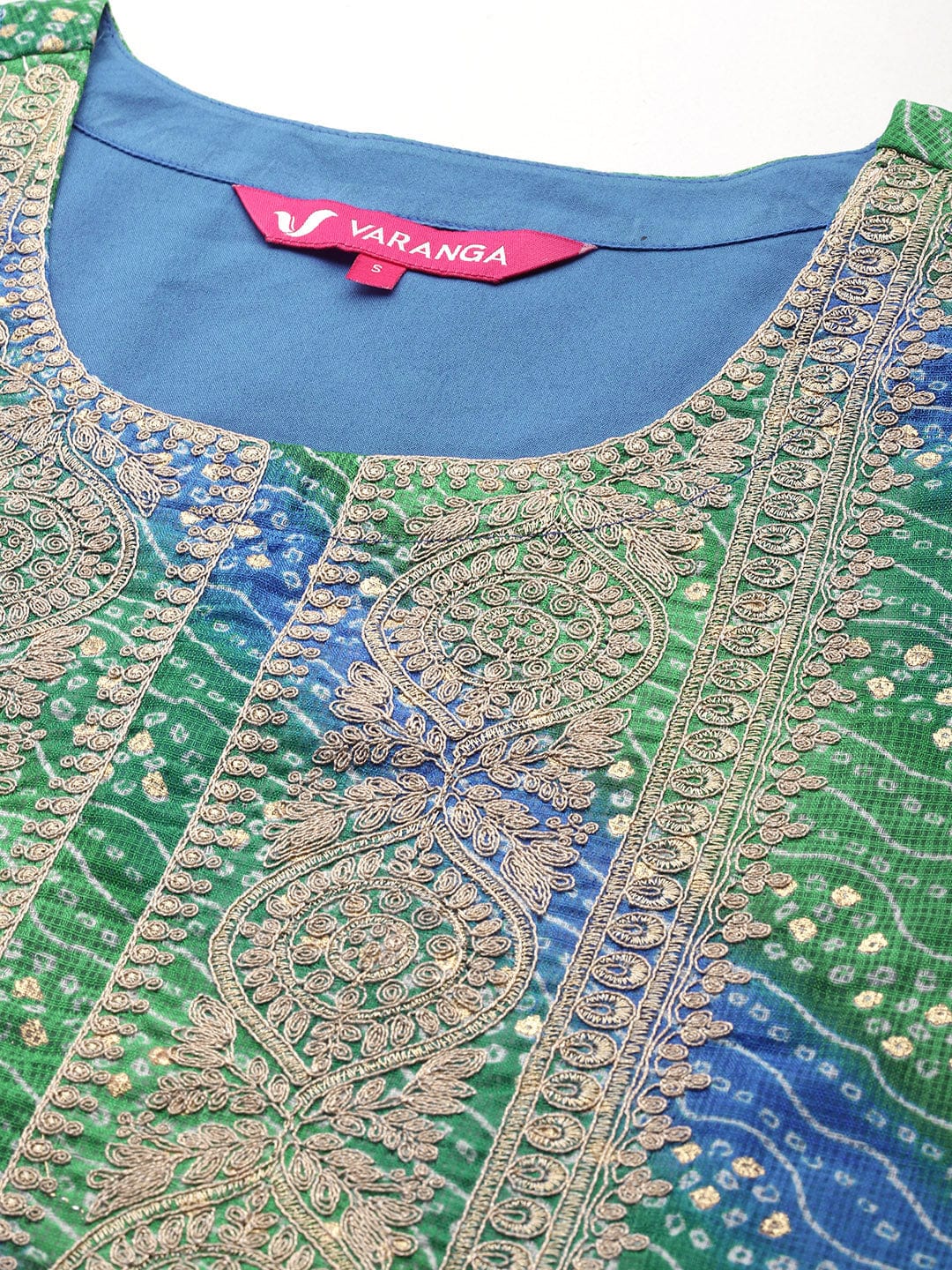 The Kurti Collection Women Blue Bandhani Printed Zari Embroidered Kurta Paired With Bottom And Dupatta