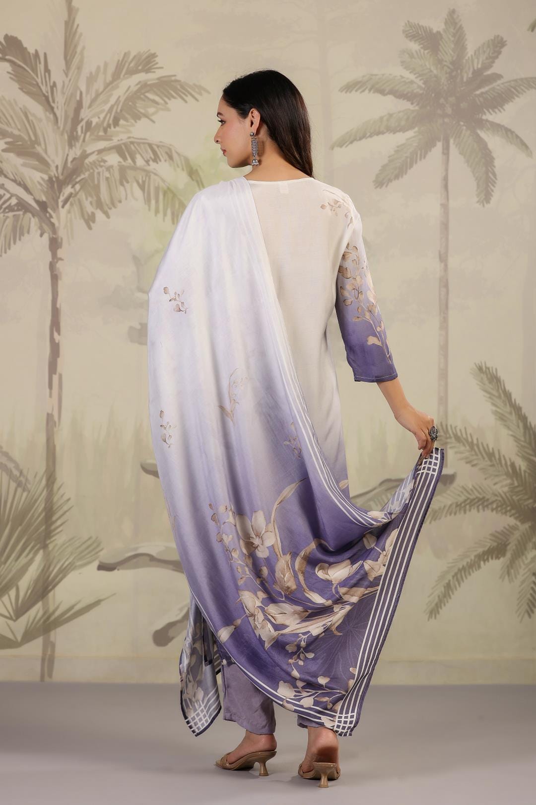 The Kurti Collection Women White V Neck Printed Kurta Paired With Bottom And Printed Dupatta