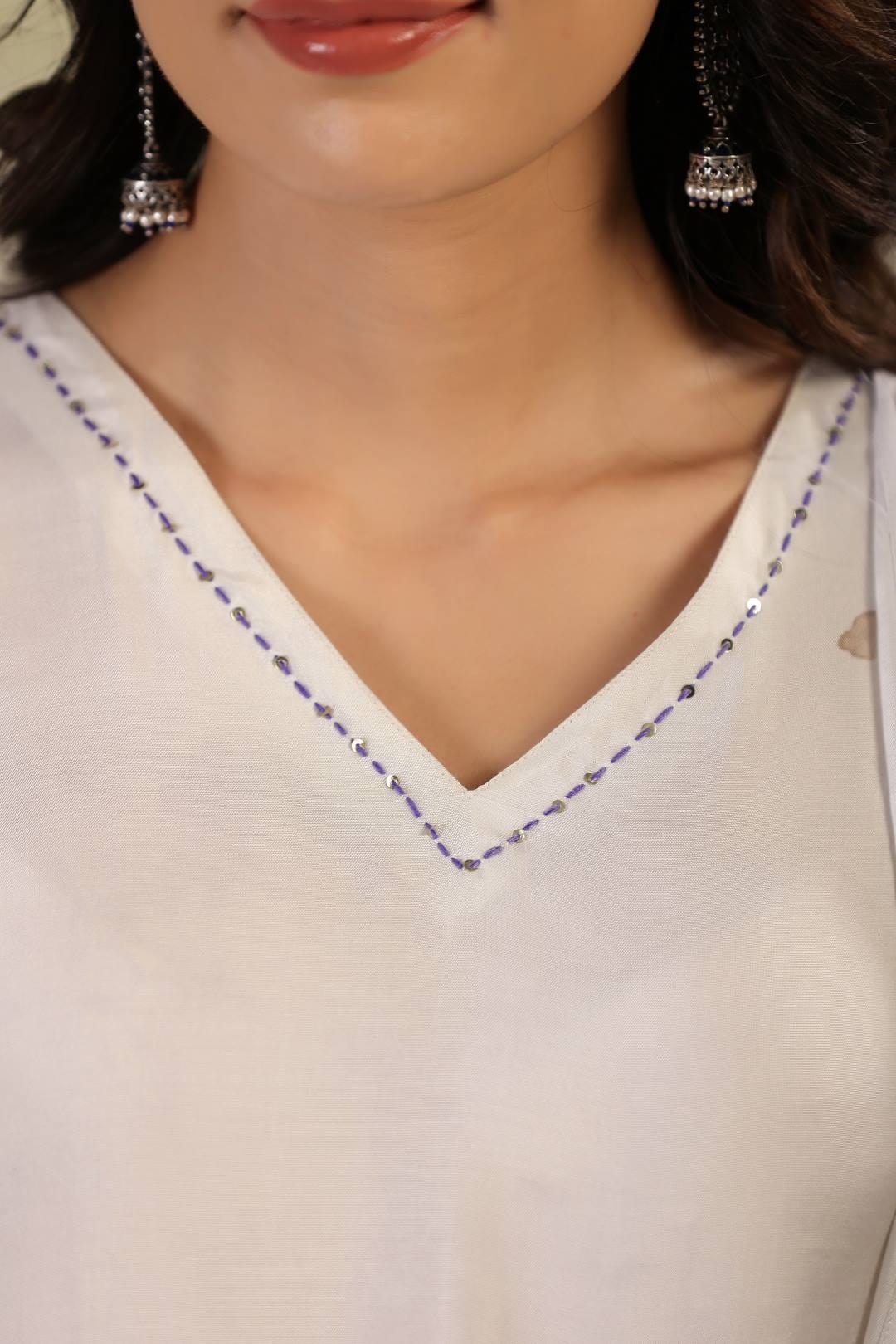 The Kurti Collection Women White V Neck Printed Kurta Paired With Bottom And Printed Dupatta