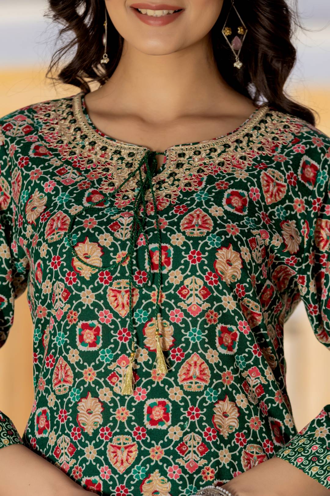 The Kurti Collection Women Green Printed Round Neck Straight Kurta With Bottom And Dupatta