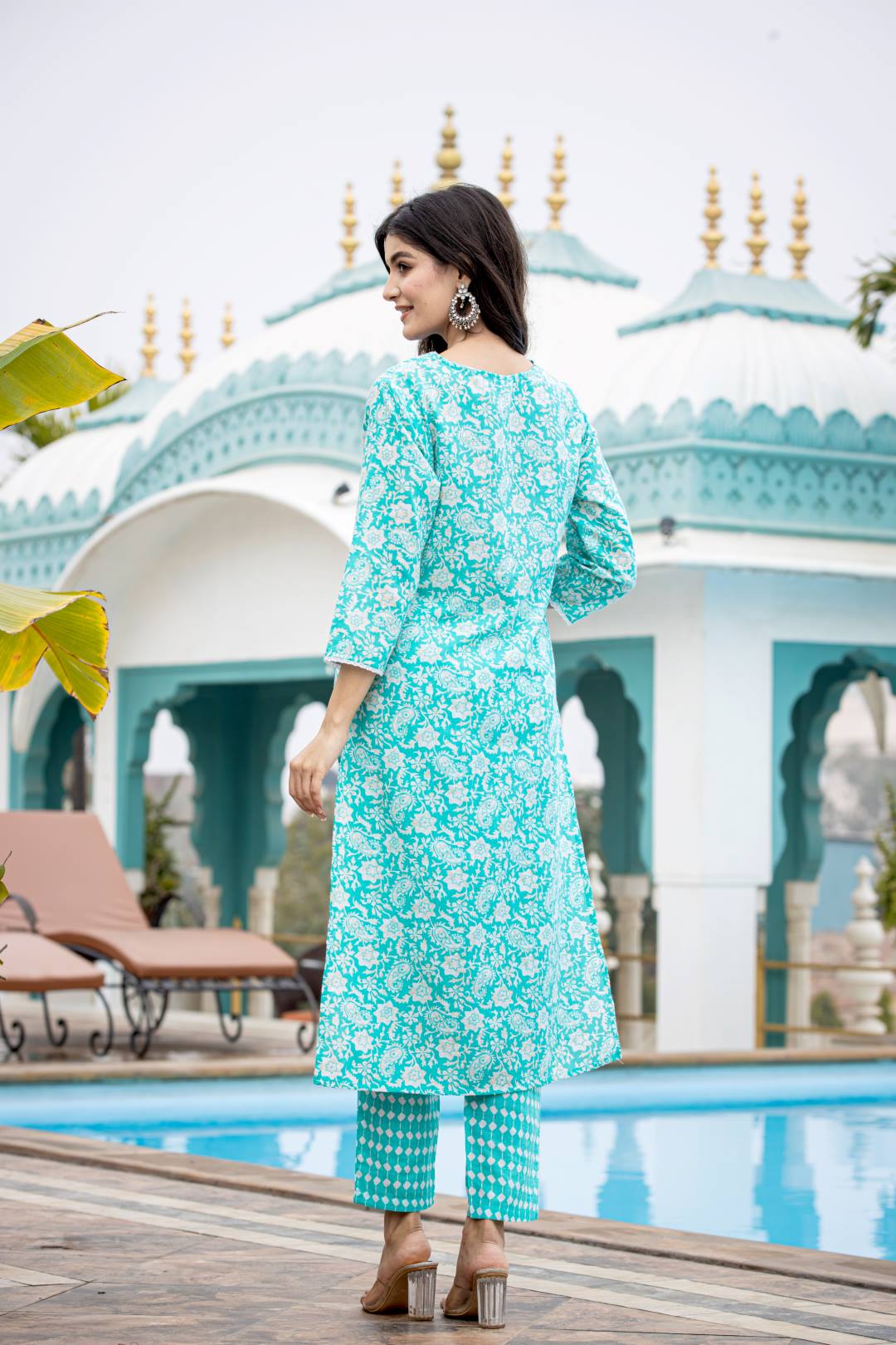 The Kurti Collection Women Blue V Neck Embroidered Kurta Paired With Printed Bottom And Dupatta
