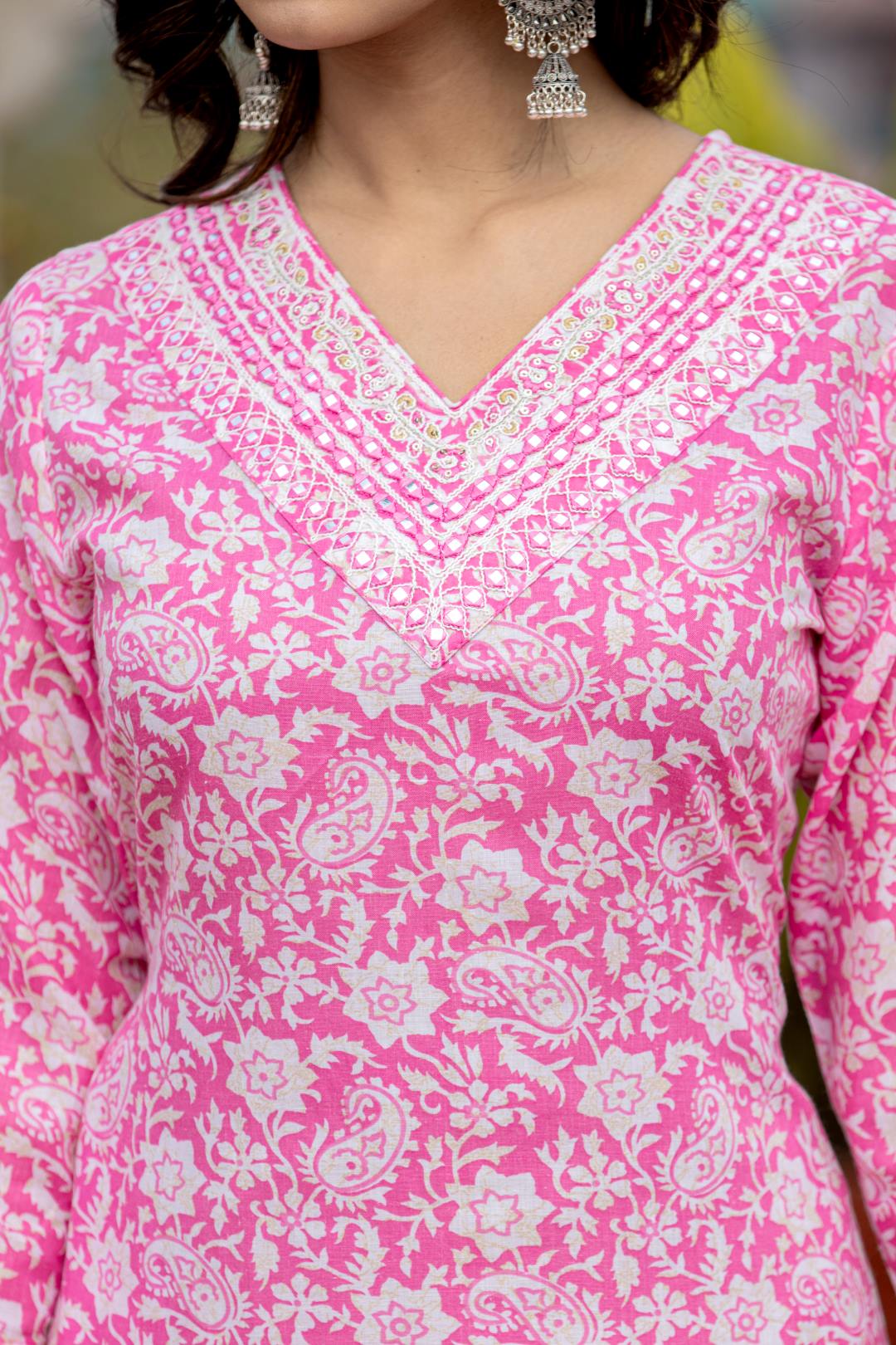 The Kurti Collection Women Pink V Neck Embroidered Kurta Paired With Printed Bottom And Dupatta