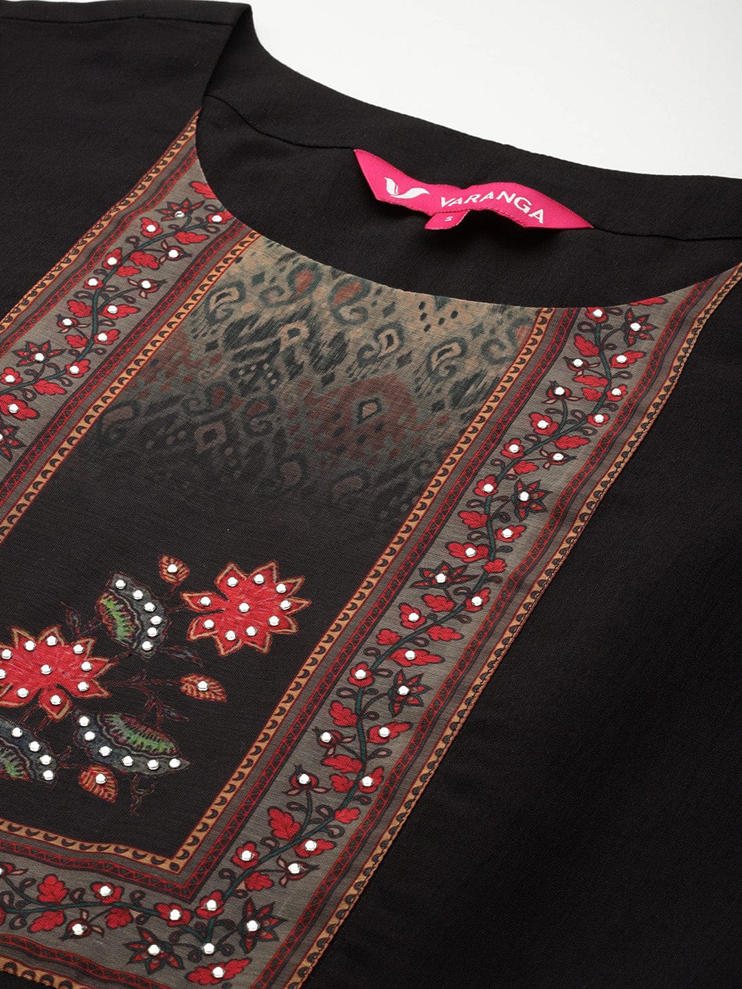 The Kurti Collection Women Black Floral Printed Embellished Anarkali Kurta Paired With Bottom And Printed Dupatta