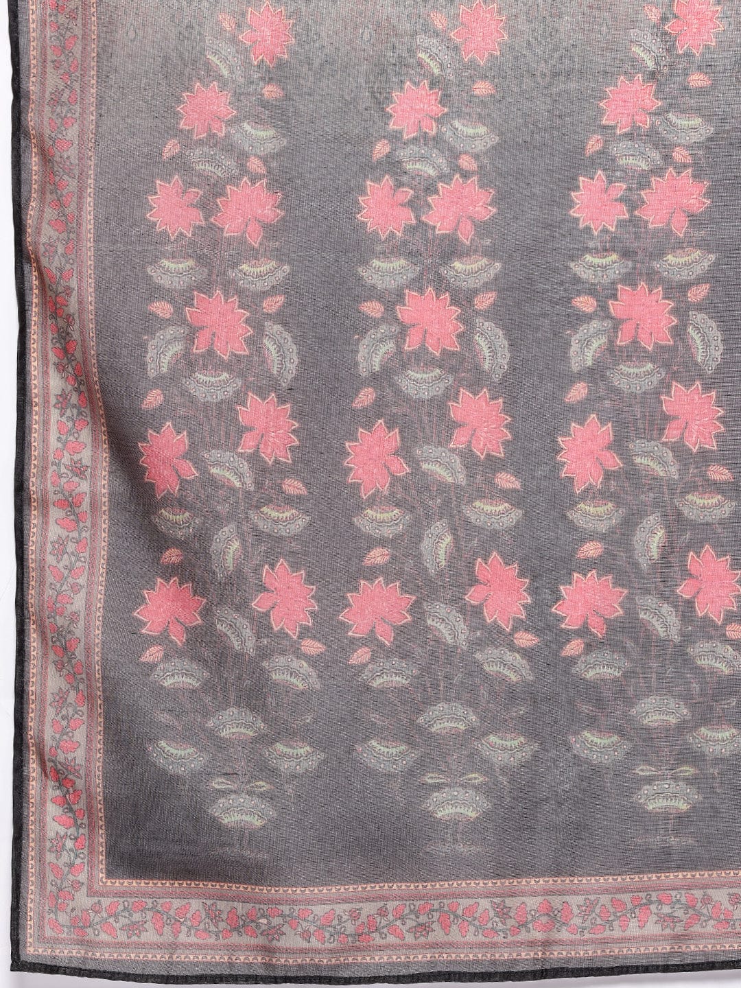 The Kurti Collection Women Black Floral Printed Embellished Anarkali Kurta Paired With Bottom And Printed Dupatta