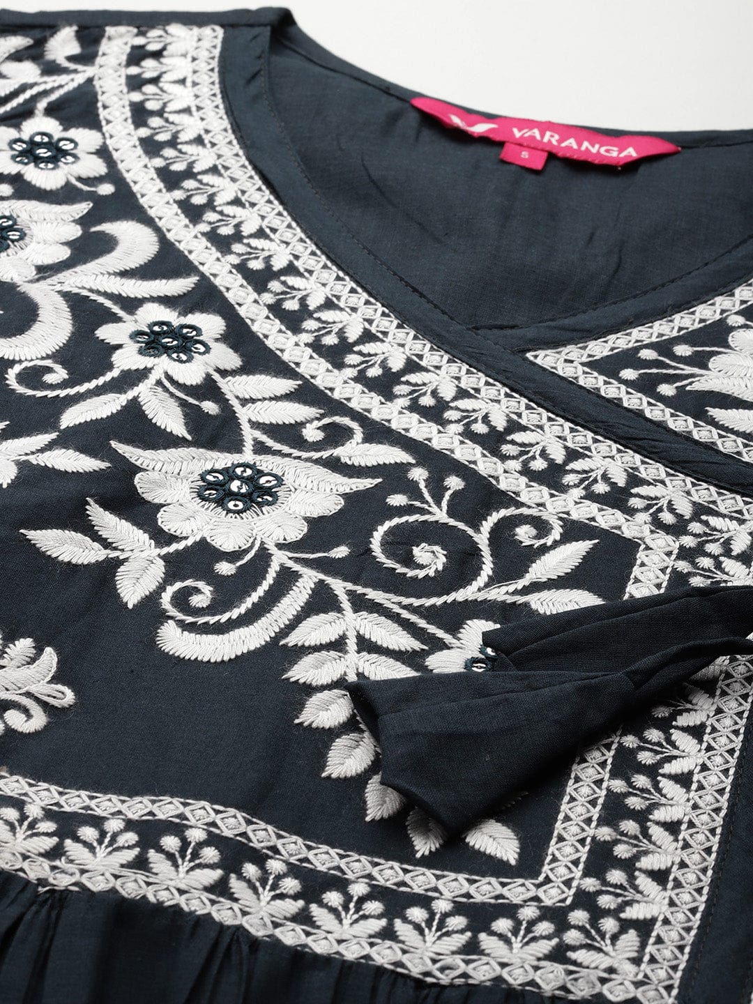 The Kurti Collection Women V-Neck Thread Embroidered, Angarkha Style A- Line Kurta With Bottom And Dupatta