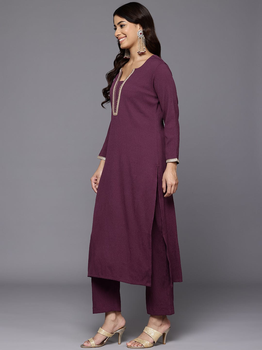 The Kurti Collection Women Purple Gota Lace Embellished Kurta With Bottom And Dupatta