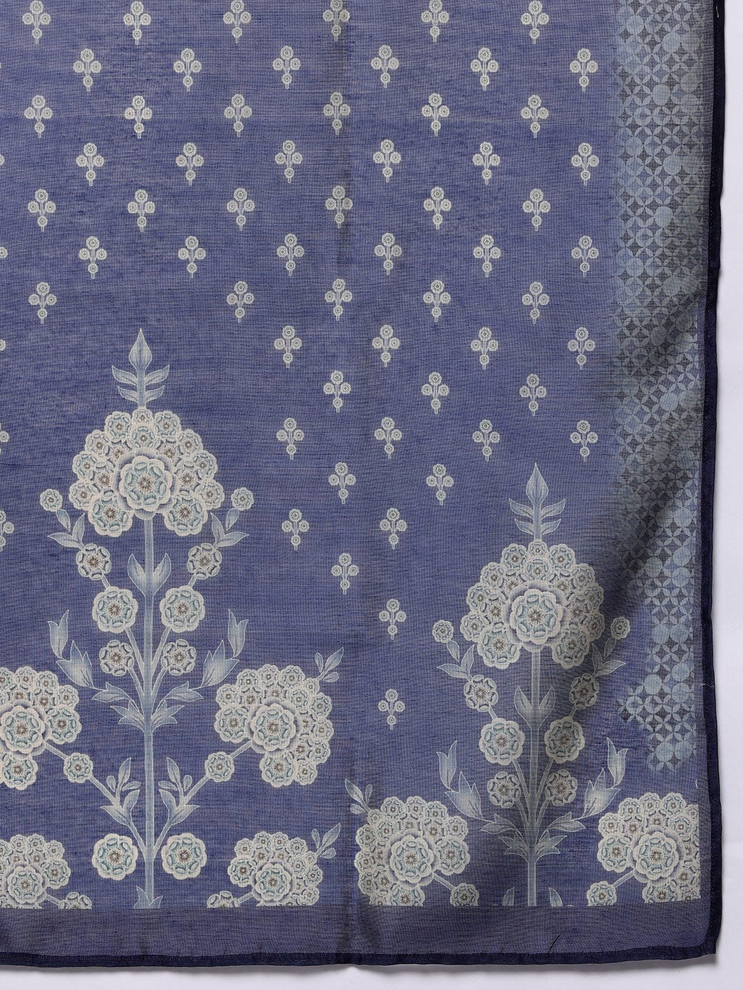 The Kurti Collection Women Blue Floral Printed Mandarin Collar Straight Kurta Paired With Bottom & Dupatta