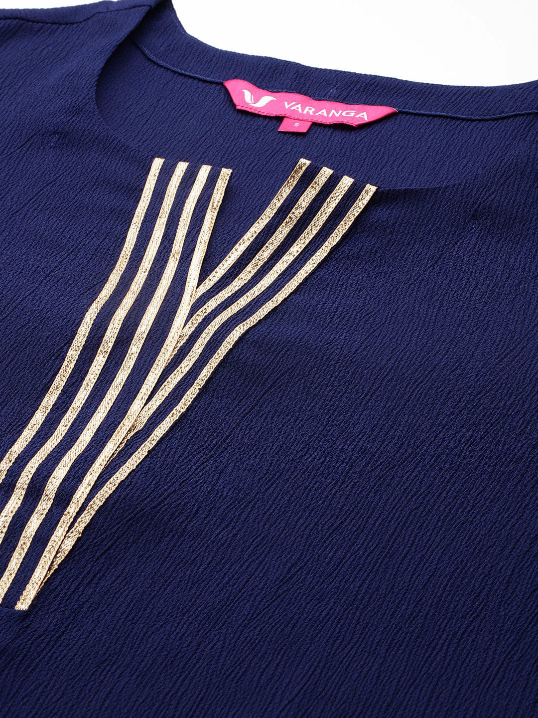 The Kurti Collection Women Navy Blue Round Neck Gotta Embellished Straight Kurta Paired With Printed Dupatta And Tonal Bottom