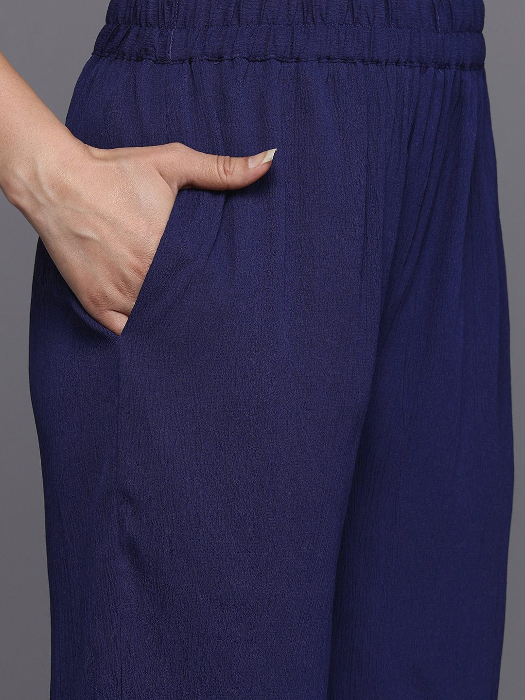 The Kurti Collection Women Navy Blue Round Neck Gotta Embellished Straight Kurta Paired With Printed Dupatta And Tonal Bottom