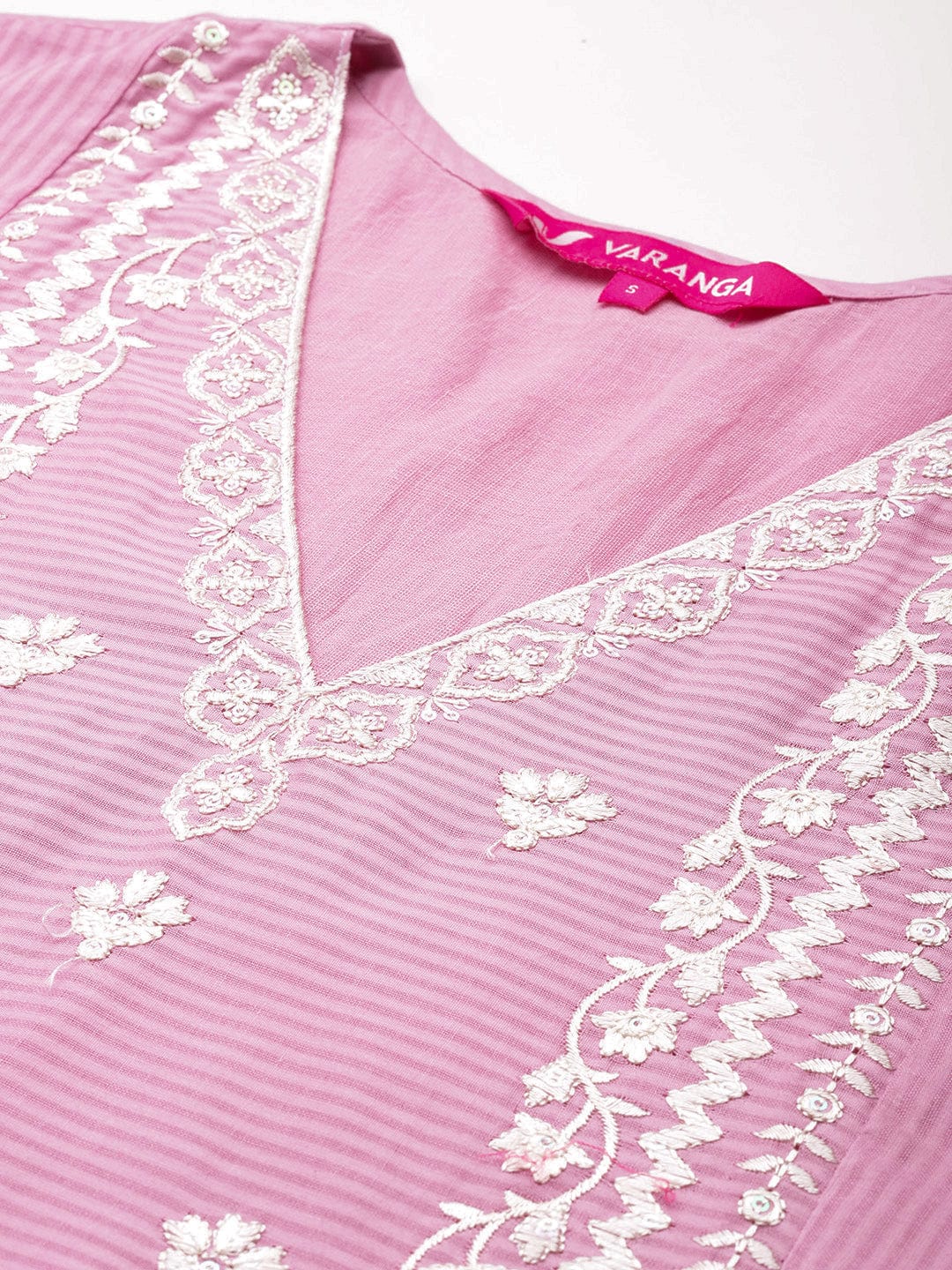 The Kurti Collection Women Pink V Neck Thread & Sequence Embroidered Kurta Paired With Bottom & Embroidered Organza Dupatta