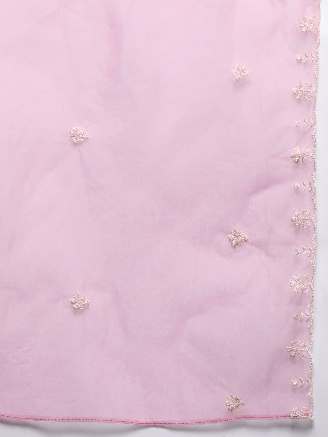 The Kurti Collection Women Pink V Neck Thread & Sequence Embroidered Kurta Paired With Bottom & Embroidered Organza Dupatta
