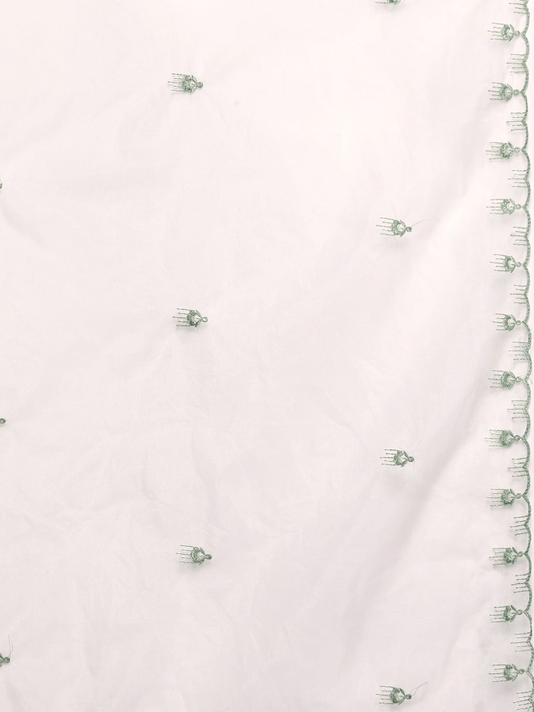 The Kurti Collection Women Cream V Neck Thread & Sequence Embroidered Kurta Paired With Bottom & Embroidered Organza Dupatta