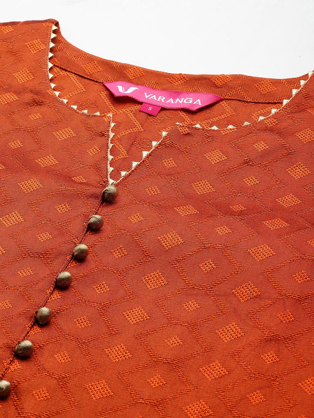 The Kurti Collection Women Rust Round Neck Woven Design Gotta Embellished Straight Kurta Paired With Bottom And Dupatta