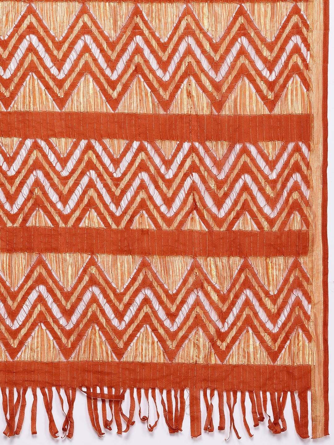 The Kurti Collection Women Rust Round Neck Woven Design Gotta Embellished Straight Kurta Paired With Bottom And Dupatta