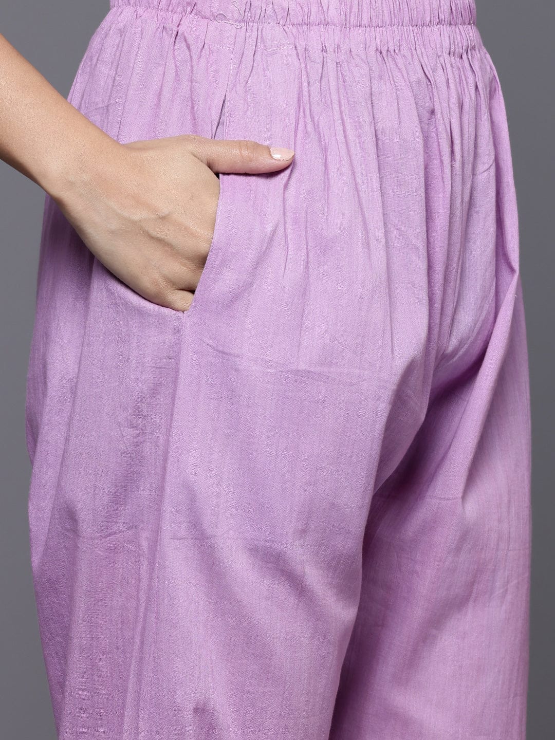The Kurti Collection Women Lavender V Neck Heavy Thread Embroidered Kurta With Bottom & Dupatta