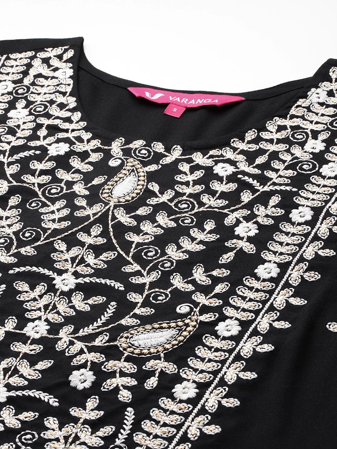 The Kurti Collection Women Black Round Neck Thread Embroidered Kurta Paired With Bottom And Dupatta