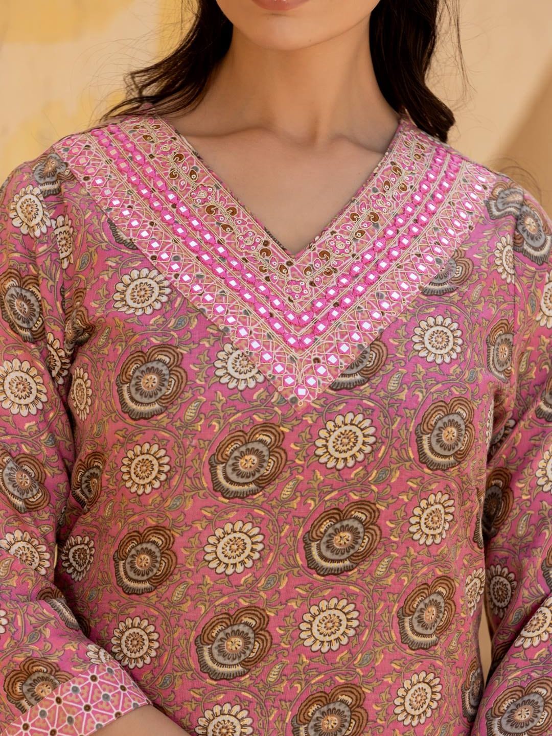 The Kurti Collection Women Pink V Neck Printed Kurta With Bottom And Dupatta