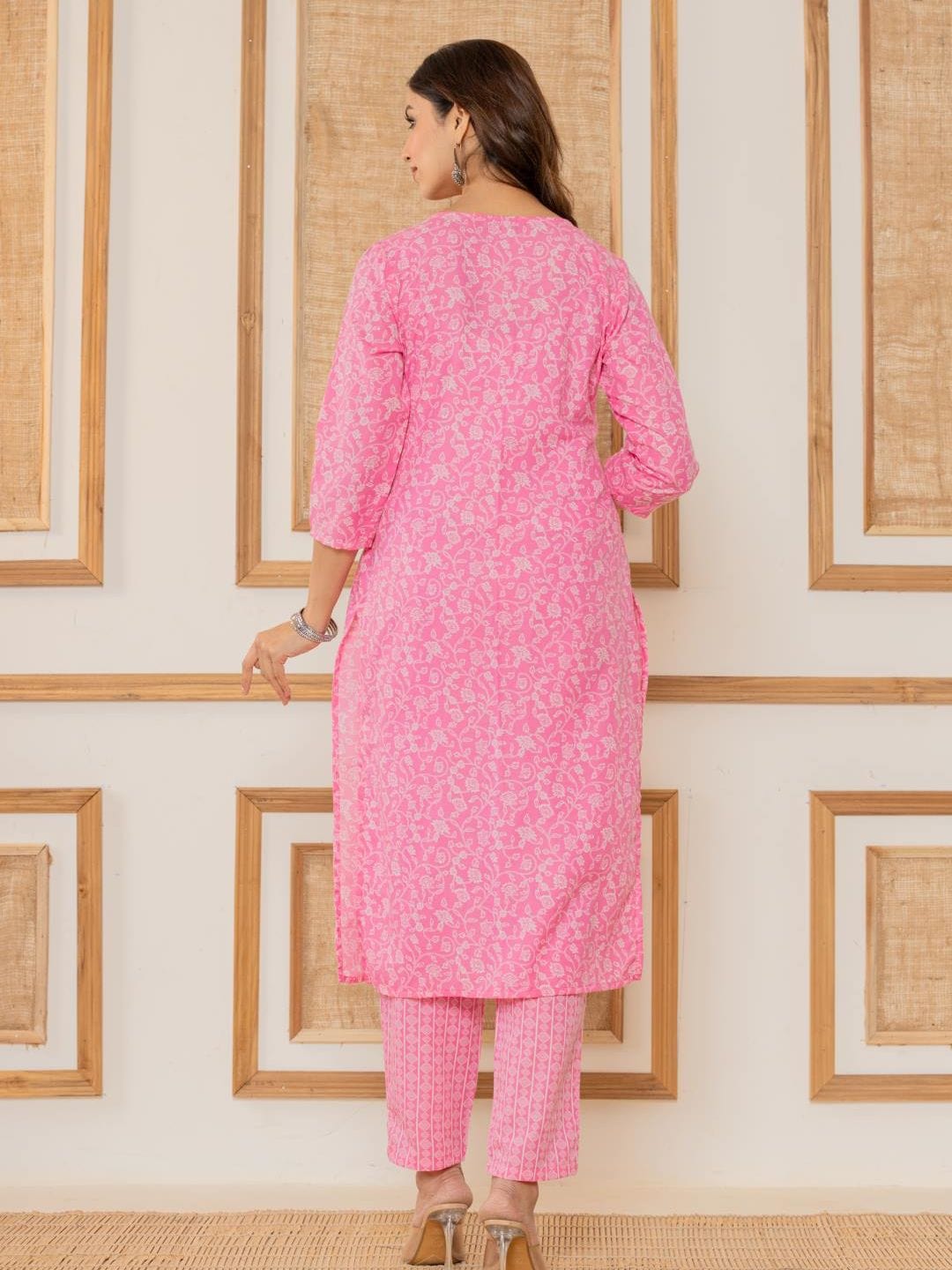 The Kurti Collection Women Pink Floral Printed Embroidered Kurta Paired With Bottom And Dupatta
