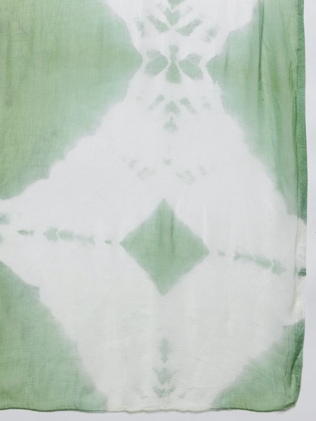 The Kurti Collection Women Mint Green Round Neck Embroidered Yoke Printed Kurta Paired With Printed Bottom & Tie-Dye Dupatta