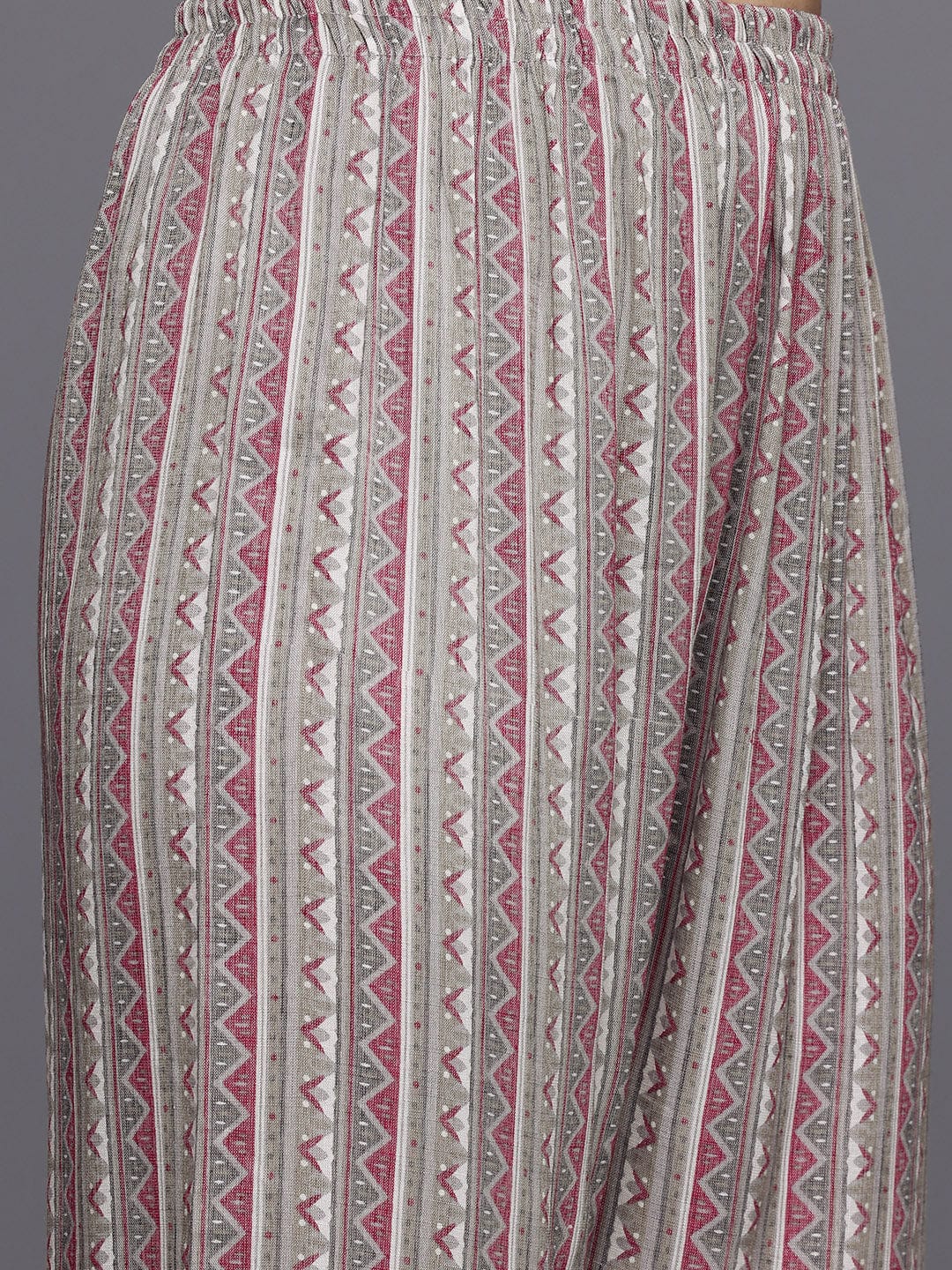 The Kurti Collection Women Grey Round Neck Thread Embroidered Yoke Printed Kurta Paired With Printed Bottom & Tie-Dye Dupatta