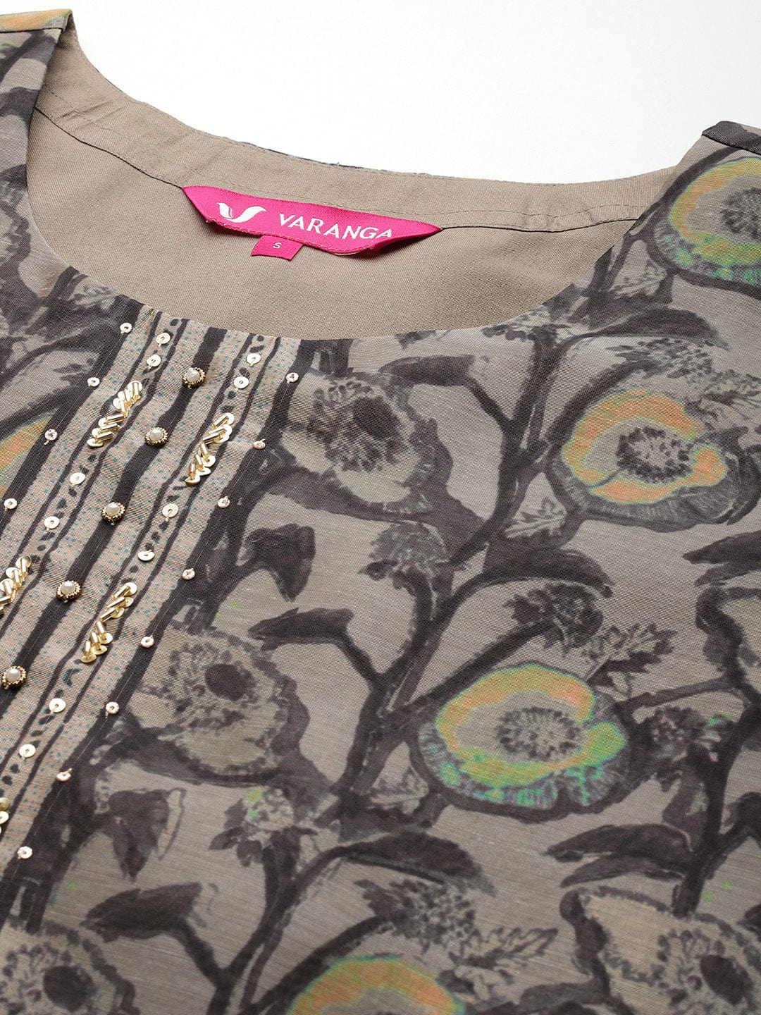 The Kurti Collection Women Grey Floral Printed Round Neck Straight Kurta Paired With Bottom And Printed Dupatta.