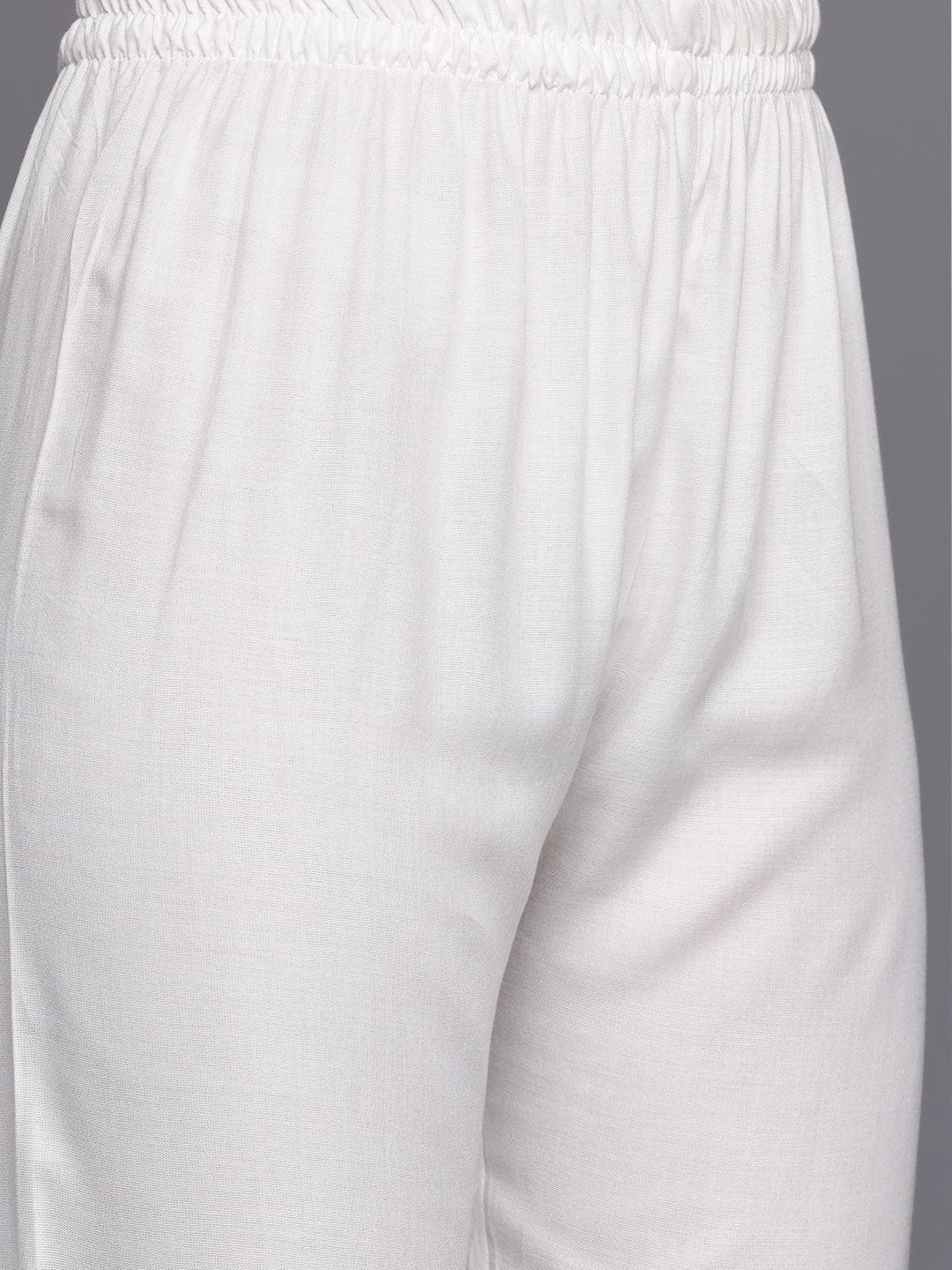 The Kurti Collection Women Blue Floral Thread Embroidered Straight Kurta Paired With White Bottom And White Embroidered Dupatta