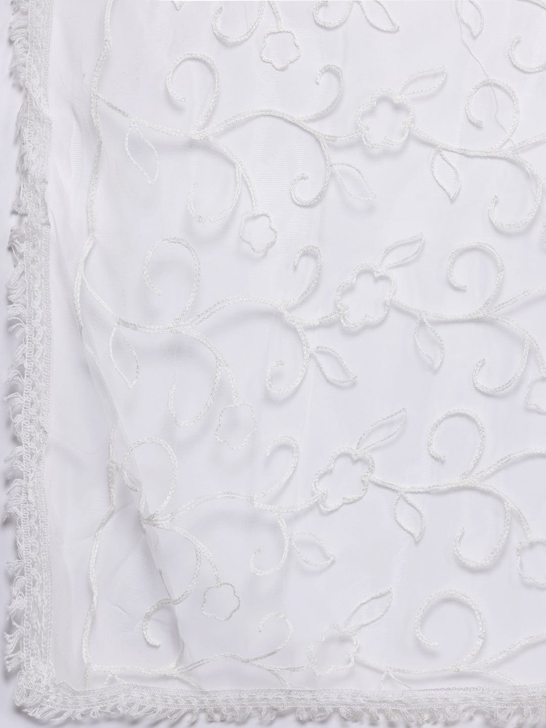 The Kurti Collection Women Blue Floral Thread Embroidered Straight Kurta Paired With White Bottom And White Embroidered Dupatta