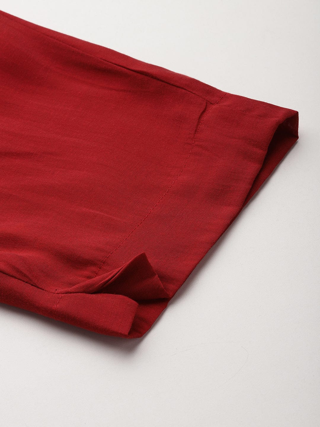 The Kurti Collection Women Red Round Neck Placement Embroidered Kurta Paired With Tonal Bottom & Printed Dupatta