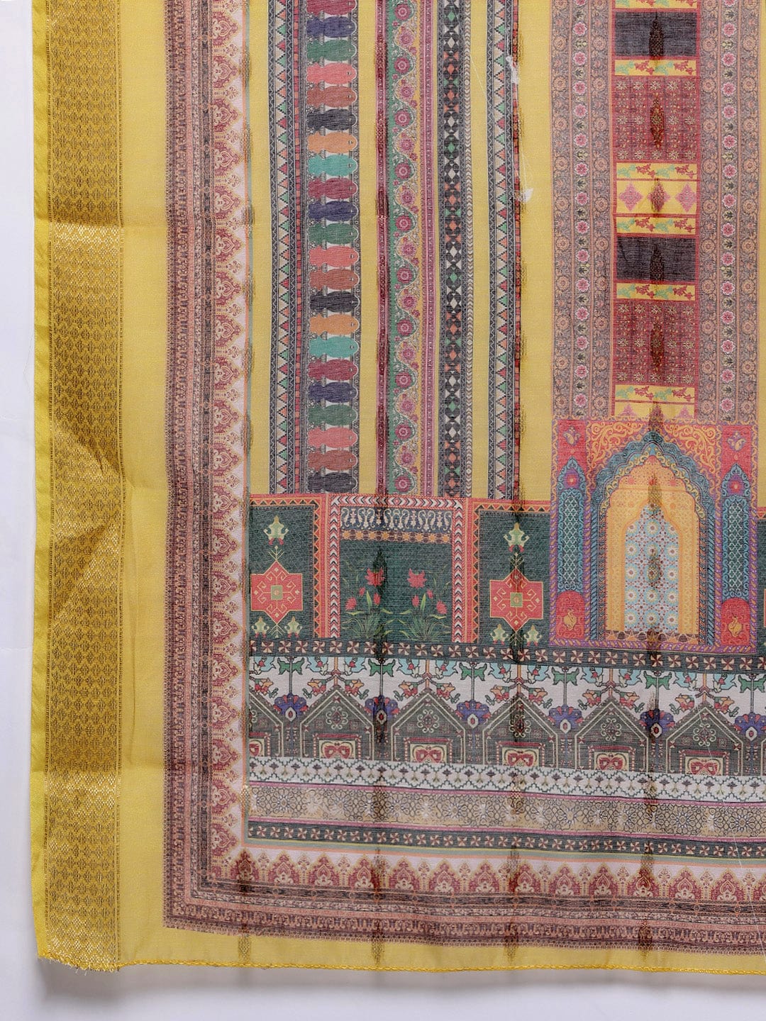 The Kurti Collection Women Yellow Round Neck Placement Embroidered Kurta Paired With Tonal Bottom & Printed Dupatta