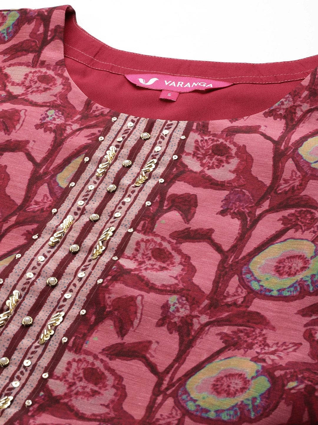 The Kurti Collection Women Maroon Floral Printed Kurta, Round Neck Straight Kurta Paired With Tonal Bottom And Printed Dupatta