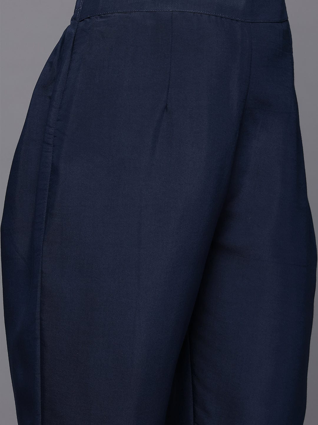 The Kurti Collection Women Navy Blue Round Neck Zari Embroidered Kurta Paired With Tonal Bottom & Dupatta