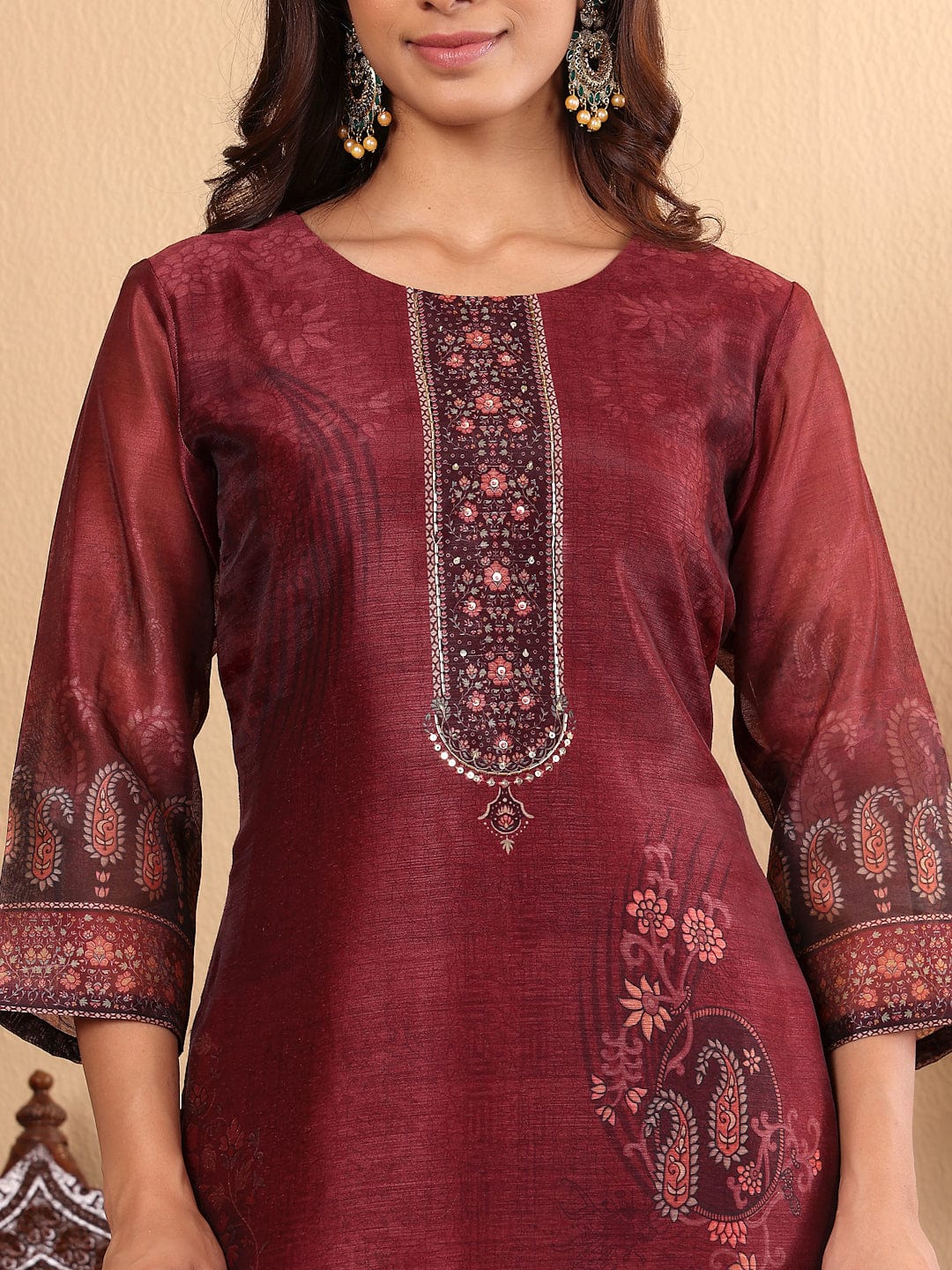 The Kurti Collection Women Maroon Floral Printed Kurta Paired with Bottom and Dupatta