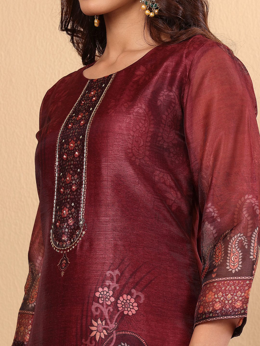 The Kurti Collection Women Maroon Floral Printed Kurta Paired with Bottom and Dupatta