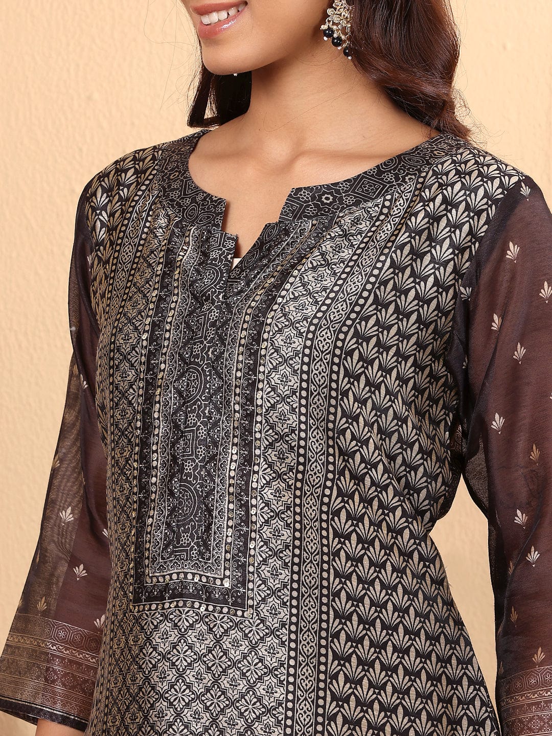 The Kurti Collection Women Chanderi Silk Geometric Printed Kurta Paired with Bottom and Dupatta