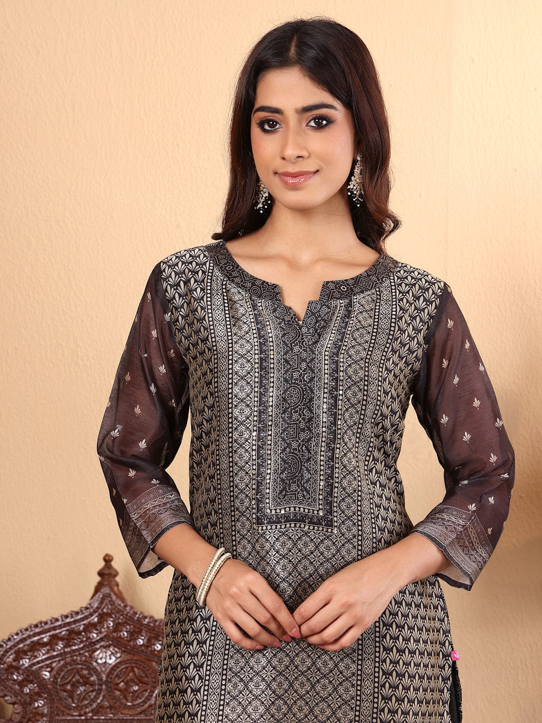 The Kurti Collection Women Chanderi Silk Geometric Printed Kurta Paired with Bottom and Dupatta
